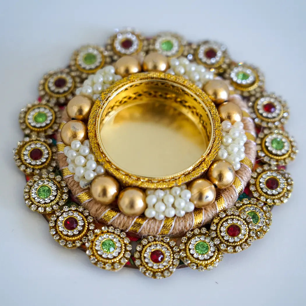 Jeweled Pearl Diya Tealight Holder
