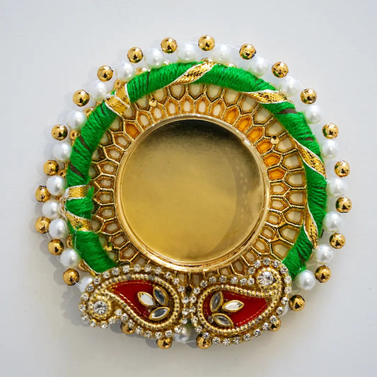 Peacock Diya Tealight Holder with Pearl Detail