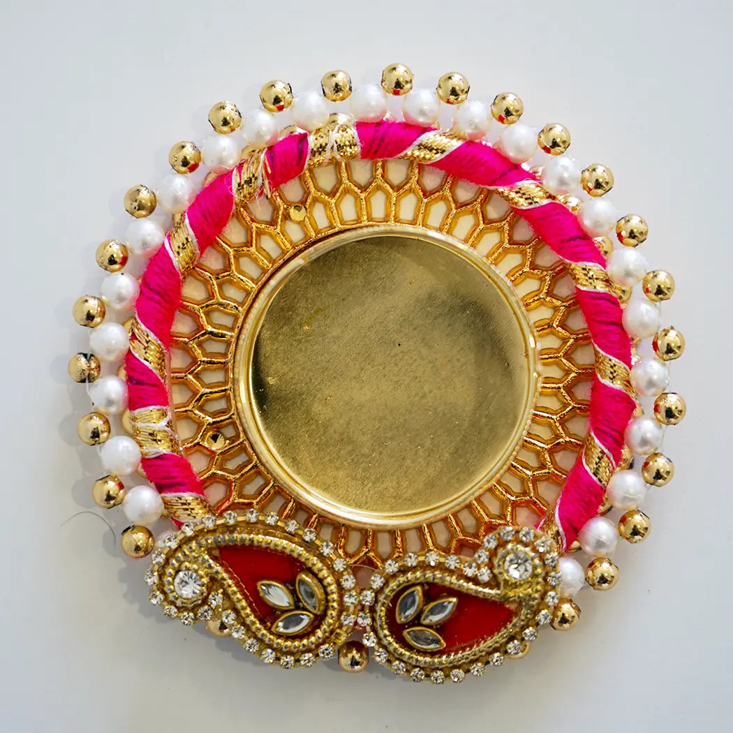 Peacock Diya Tealight Holder with Pearl Detail